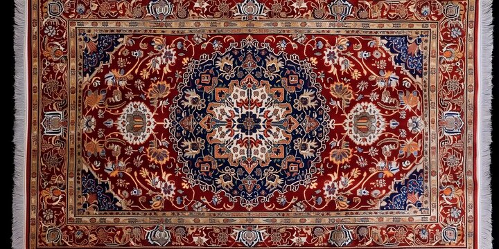Top view old red Persian Asian carpet texture. abstract ornament classic Arabic pattern rug