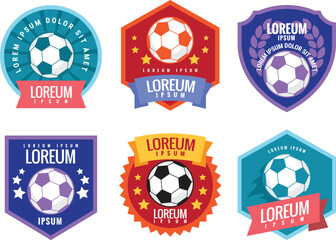 Soccer ball football tournament icons. Emblems set. The idea of achieving victory. Logo competition. Flat style. Vector sign template.
