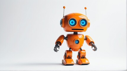 Cute orange small smiling robot in plain white background from Generative AI