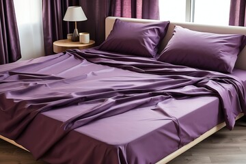 Purple sheet on bed in the bedroom from Generative AI