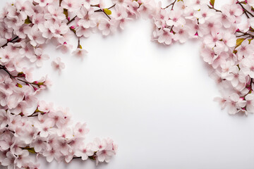 Cherry blossoms on a white background. Copy space.