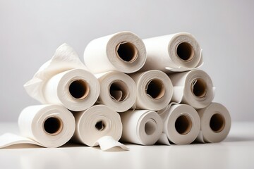 stack of clean toilet paper rolling on white from Generative AI