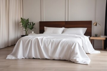 White sheet on bed in the bedroom from Generative AI