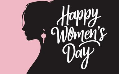 Women' Day poster with silhouettes of women face Happy Women's Day Typography