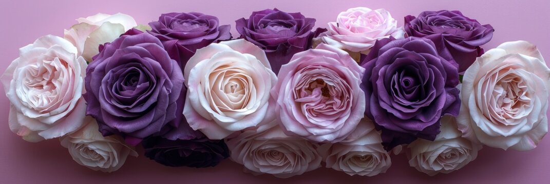 Bouquet Fresh Amazing White Purple Roses, Banner Image For Website, Background, Desktop Wallpaper