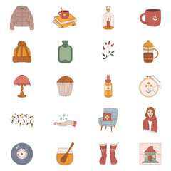 Everyday icon set, Lifestyle icon pack, Self-care icons, Cooking illustrations, Daily routine clip art, Winter, Outfit, Food, Drinks, Hobby icons, Web icons, Blogger, Planner, Everyday activities