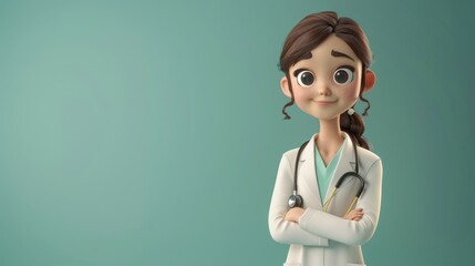 Cartoon character Doctor on isolated background, medical staff, nurse with stethoscope and in uniform - obrazy, fototapety, plakaty