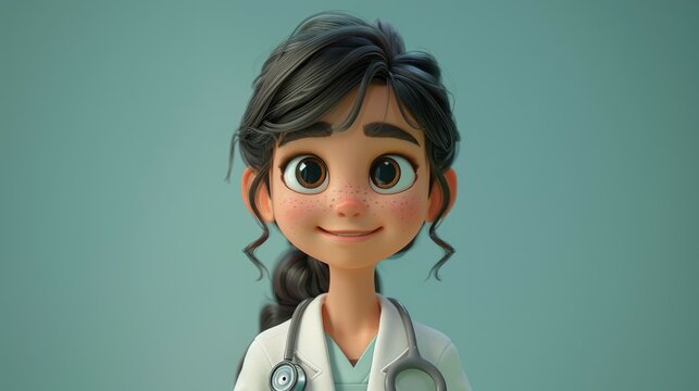 Cartoon character Doctor on isolated background, medical staff, nurse with stethoscope and in uniform