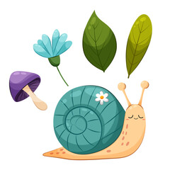 Cute snail in flat style on a white background. Cartoon snail with decorative elements. © miss LEMON