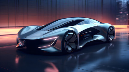 Fototapeta na wymiar Conceptual Representation of a Modern Futuristic Car with Holographic Controls and Aerodynamic Design