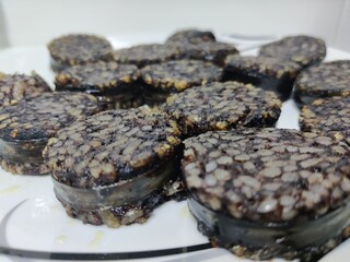 Morcilla de Burgos, comida tradicional española. Black pudding from Burgos, traditional Spanish...