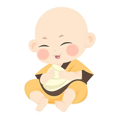 An illustration of a cute baby dressed in Buddhist attire