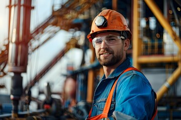 Oil Field Worker Smiling at Construction Site