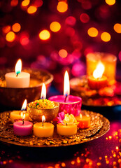 Obraz na płótnie Canvas candles and decorations for Diwali. Selective focus.