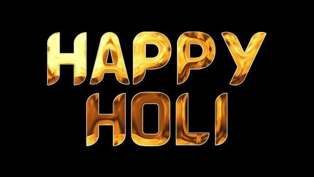 Happy Holi 2024 Indian festival of lights and colors text design golden shine animation video