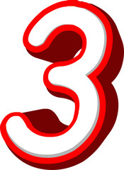 LETTER 3 3D IN RED AND WHITE
