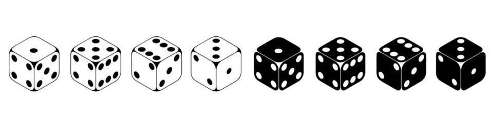 Dice icon vector set. Casino illustration sign collection. Excitement symbol. Passion logo.