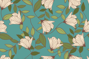 seamless floral pattern with flowers oriental style Modern flower cloth, luxurious fabrics, cotton pattern, wallpaper, satin fabric, book covers, wrapping paper background	
