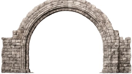 White Isolated Stone Arch Border on Wall. Castle Architecture and Architectural Gate