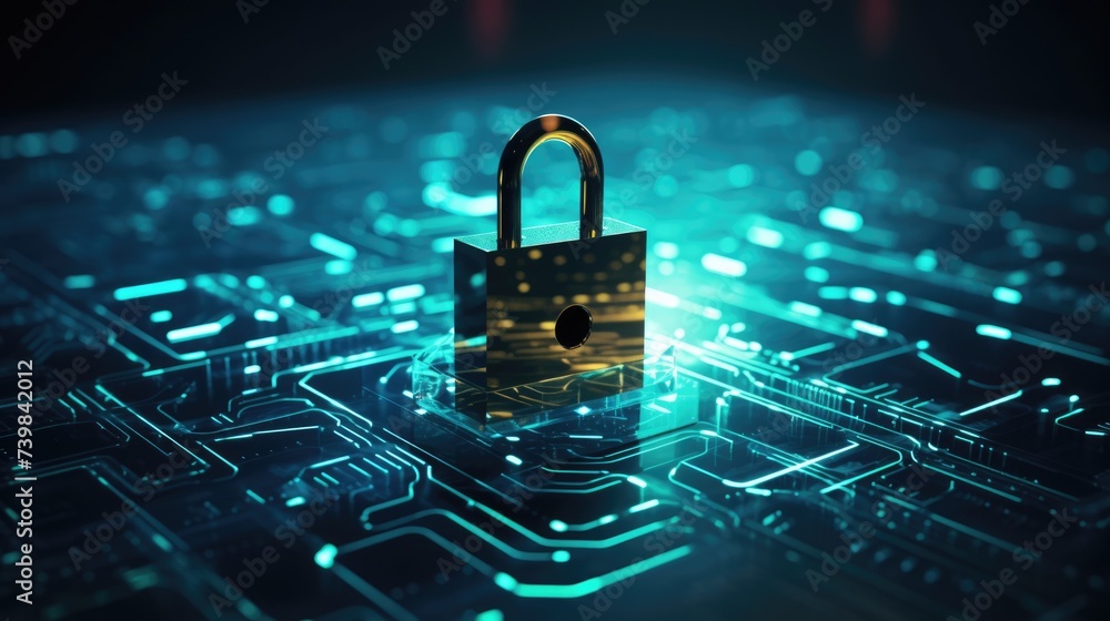 Poster security and privacy in cyber world. businessmen protecting system with passwords and data