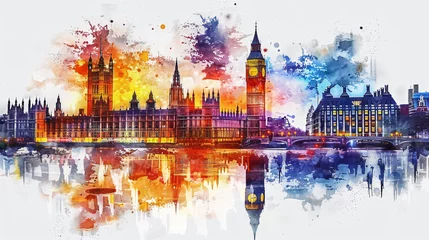 Wandaufkleber London city Europe in watercolor style. © Salman