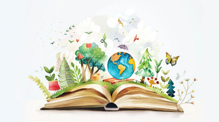 World book day concept abstract illustration open book globe
