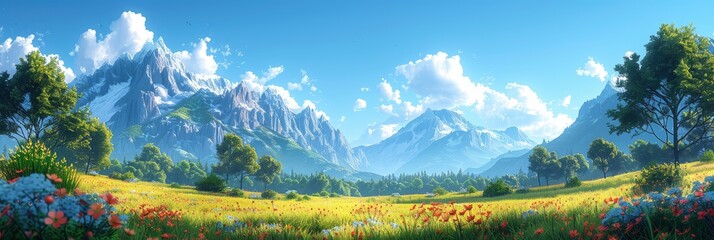 Landscape with mountains, Banner Image For Website, Background Pattern Seamless, Desktop Wallpaper