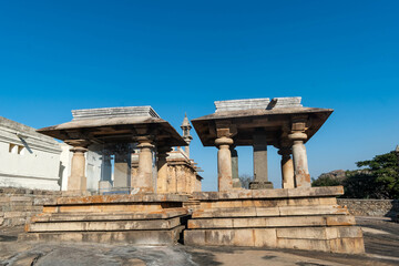 Shravanabelagola Temple Complex Under Blue Sky in Karnataka, India