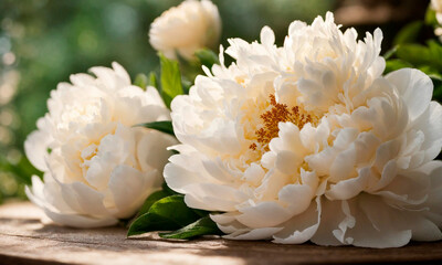 multi-colored peonies bloom in the park. Selective focus. .