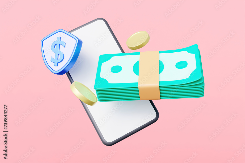 Poster 3d rendered illustration of a financial concept or security communication in exchange transactions w