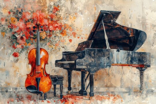 Abstract violin and piano painting wallpaper