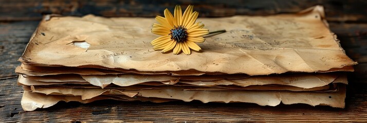 Flowers and old papers on the table, Banner Image For Website, Background Pattern Seamless, Desktop Wallpaper	