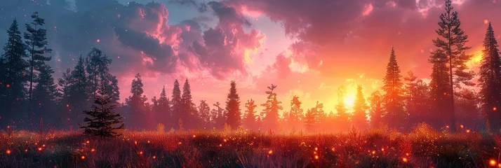 Fotobehang Sunset in the forest , Banner Image For Website, Background Pattern Seamless, Desktop Wallpaper  © Pic Hub