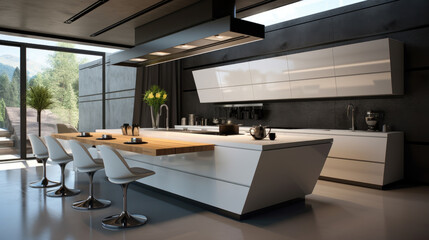 Fototapeta na wymiar White and grey modern kitchen. AI