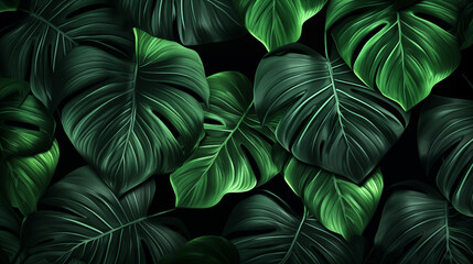 Dark botanical background tropical leaves faded bg