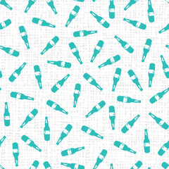 Vector scattered beer bottles monochrome seamless repeat pattern with white canvas background. Suitable for textile and wallpaper.