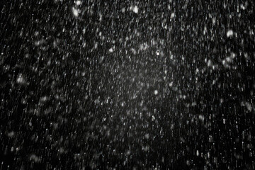 Monochromatic photo capturing snowflakes falling from sky, creating winter wonderland scene
