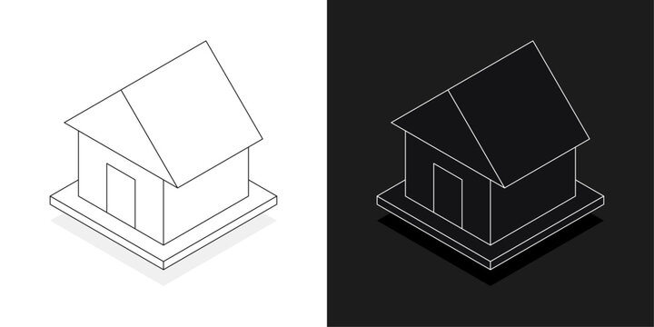 Home isometric. 3D Vector illustration. Thin line isometric. Editable stroke.