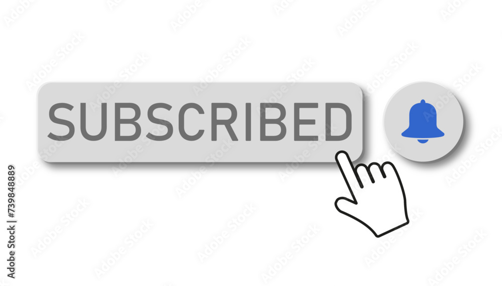 Poster vector illustration of grey buttons with subscribed button with a hand and notification bell - isola