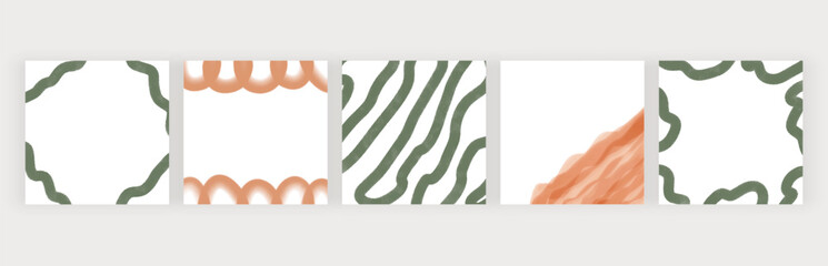 Green and orange watercolor paint cards. Retro groovy vector design
