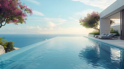 luxury swimming pool in Santorini.generative ai - obrazy, fototapety, plakaty