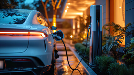 electric car charging with copy space, Technology electric vehicle concept
