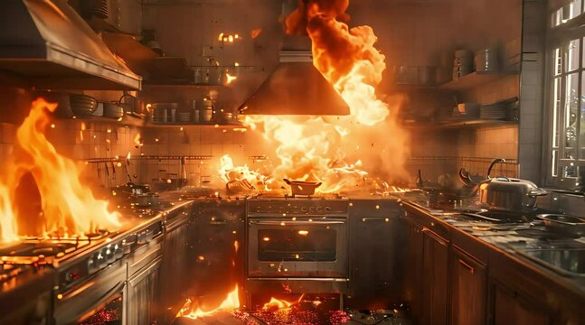 Kitchen under fire (mov) made with Ai generative technology