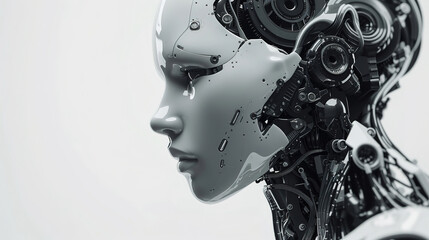 Artificial Intelligence, Communication and Technology Concept , robot, white backgound, with empty copy space