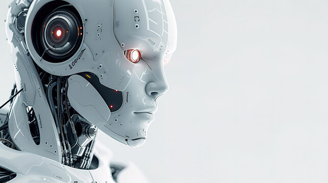 Artificial Intelligence, Communication and Technology Concept , robot, white backgound, with empty copy space