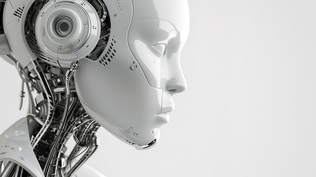 Artificial Intelligence, Communication and Technology Concept , robot, white backgound, with empty copy space