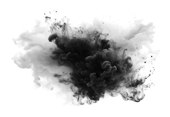 Black smoke with dusts on empty transparent background. Isolated abstract brush. Generative ai