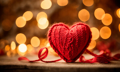 Fototapeta premium Knitting heart threads is beautiful. Selective focus.