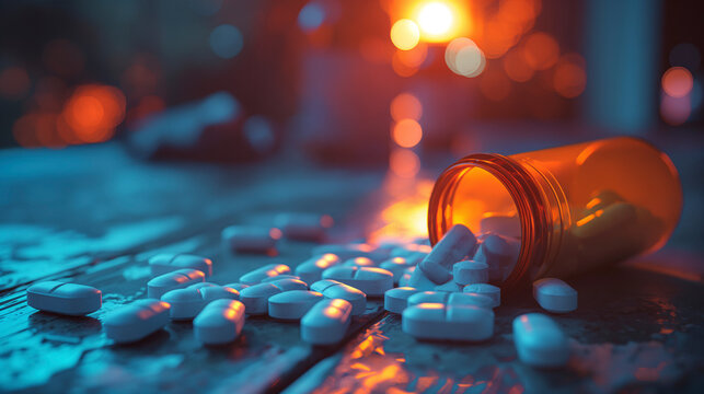 pastillas sobre una mesa como símbolo de la dependencia de los fármacos