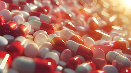 pastillas de colores blanco y rojo como símbolo de la dependencia de los fármacos